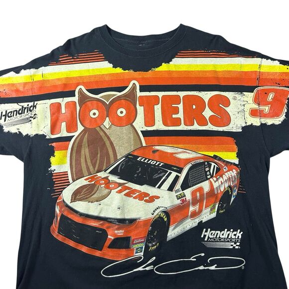Vintage Chase Elliott NASCAR Hooters Graphic Shirt Men’s XL AOP Racing Y2K - Picture 1 of 9